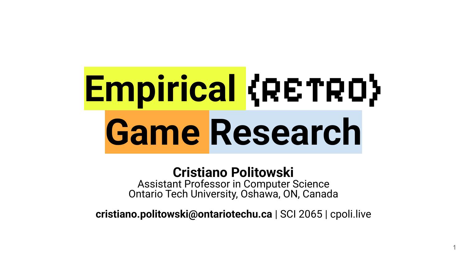 Title slide reading 'Empirical (RETRO) Game Research'